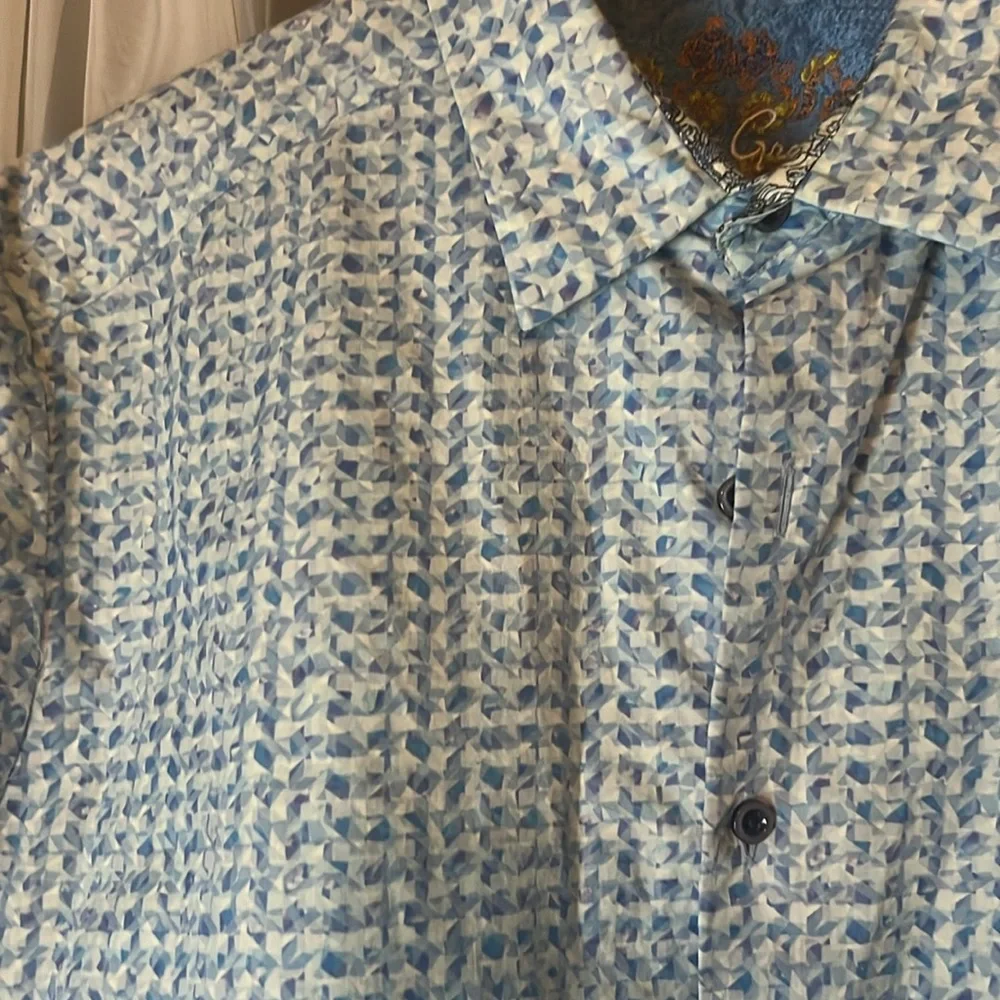Robert Graham Classic Fit Cotton Geometric Short Sleeve Shirt Men’s Large Blue